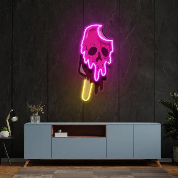Eis am Stiel mit Totenkopf-Motiv LED-Neonschild für Wohnzimmer oder Bar