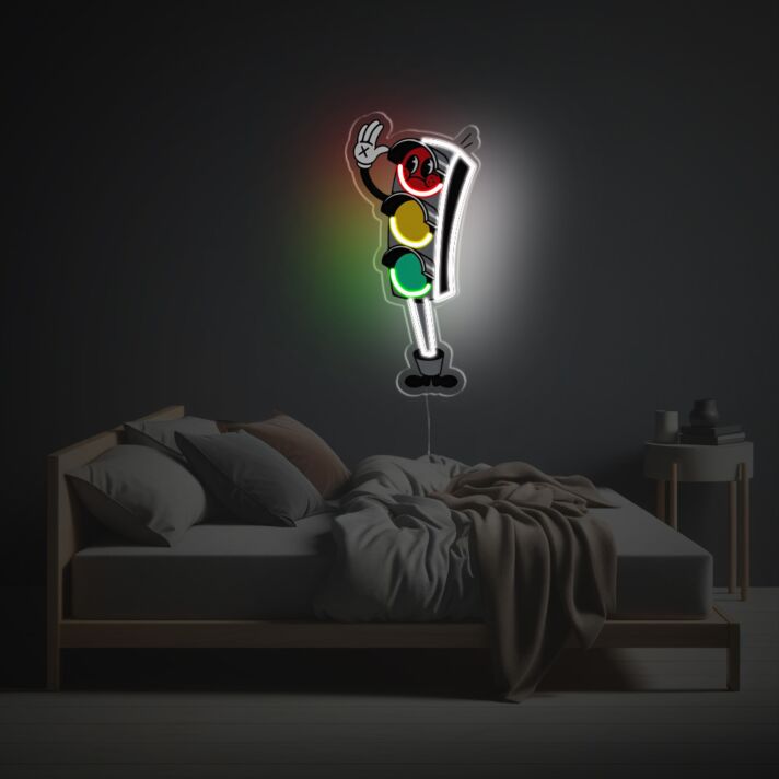 Lustige Ampel Neon LED Wandlampe im Cartoon Stil mit Handzeichen farbenfrohe Deko für Kinderzimmer Gaming Room Wohnzimmer oder kreative Räume