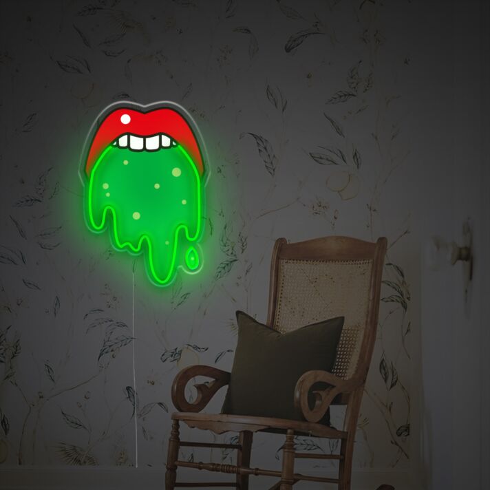 Mund mit tropfender Flüssigkeit LED-Neonschild für Bar oder Club