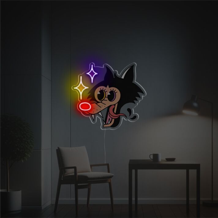 Wolfkopf mit Sternen LED-Neonschild für Wohnzimmer oder Bar