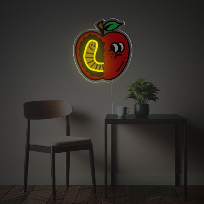 Apfel mit Wurm LED-Neonschild für Küche oder Café