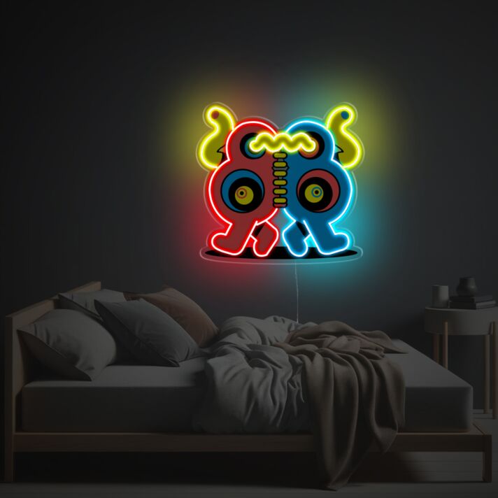 Zweiköpfiger Elefant Neon LED Wandlicht im bunten Cartoon Stil kreative Leuchtdeko für Jugendzimmer Gaming Room oder moderne Kunstliebhaber