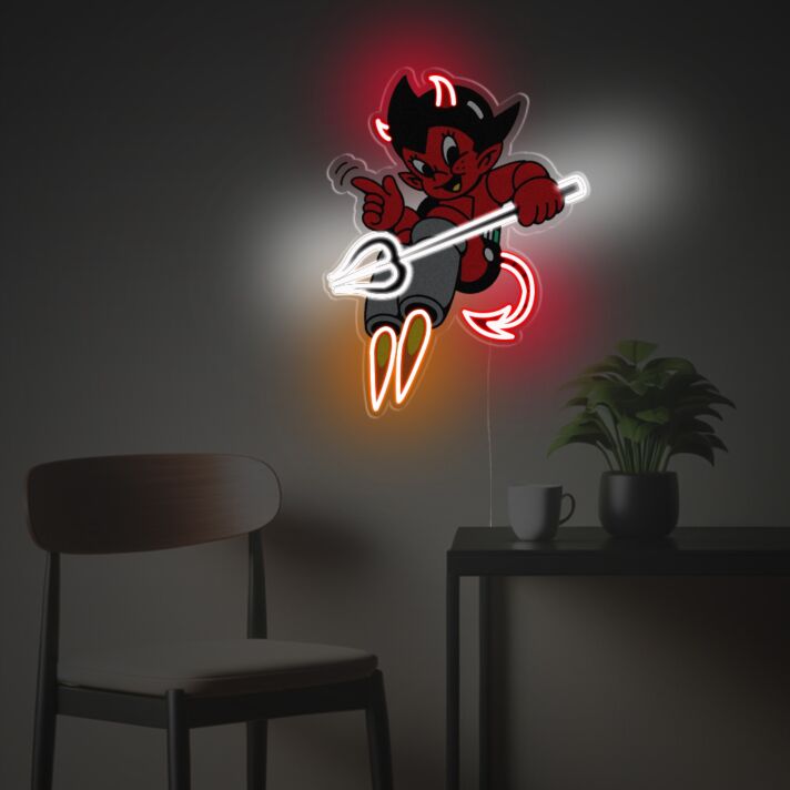 Humorvolles Neon LED Wandbild mit frecher Comic Illustration dynamisches Lichtdesign für moderne Wohnräume kreative Studios oder Jugendzimmer