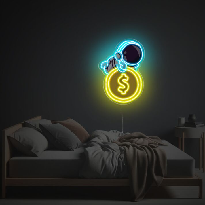 Dekoratives Neon LED Wandbild mit Astronaut Cartoon Motiv fantasievolle Lichtdekoration für moderne Wohnräume Gaming Zimmer oder kreative Studios