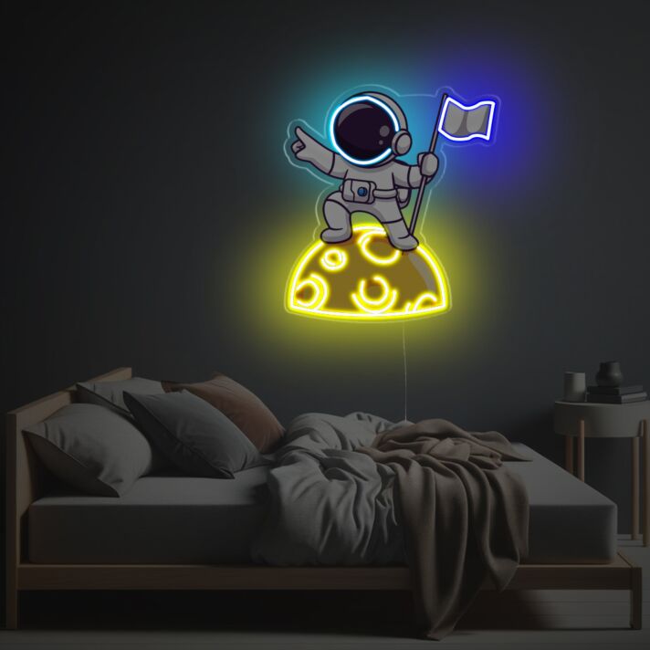 Neon LED Wandlicht mit Astronaut auf dem Mond inspirierende Lichtdekoration für Schlafzimmer Kinderzimmer oder moderne Wohnräume