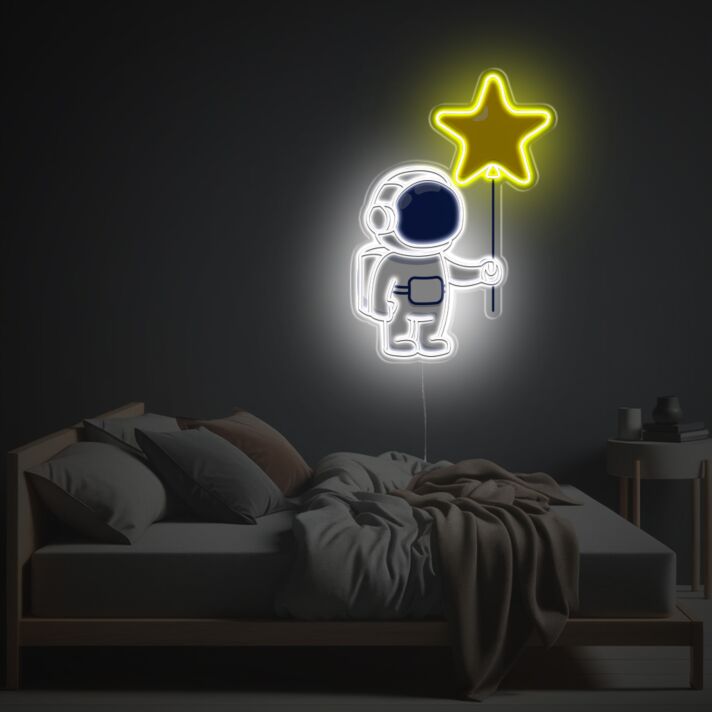 Neon LED Wandlicht mit Astronaut und Stern liebevolle Lichtdekoration für Kinderzimmer Schlafzimmer oder ruhige Wohnräume