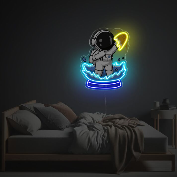 Neon LED Wanddekoration mit Astronaut in Energieportal moderne Lichtkunst für Schlafzimmer Wohnzimmer oder kreative Wohnräume