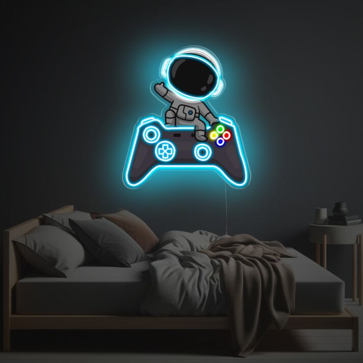 Neon LED Wanddekoration mit Astronaut und Game Controller moderne Gaming Lichtdeko für Jugendzimmer Schlafzimmer oder Spielzimmer