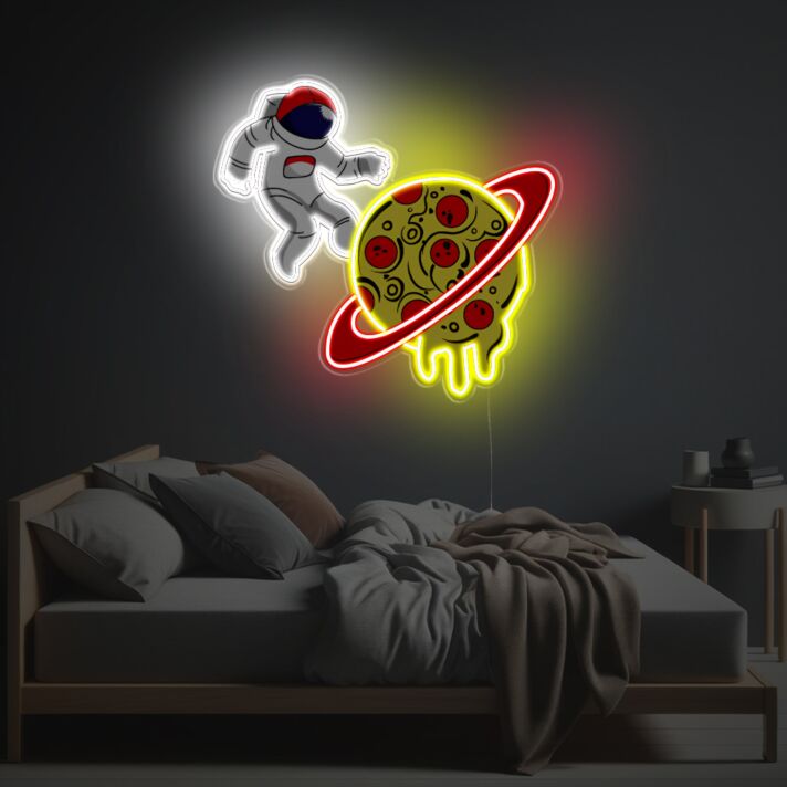 Neon LED Wanddekoration mit Astronaut und Planet moderne Lichtdeko für Kinderzimmer Jugendzimmer oder Schlafzimmer