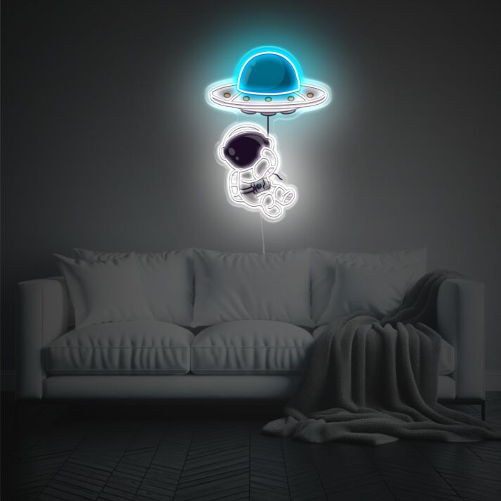 Neon LED Wandbeleuchtung Astronaut und UFO fantasievolle Weltraum Lichtdekoration für Kinderzimmer oder moderne Wohnräume