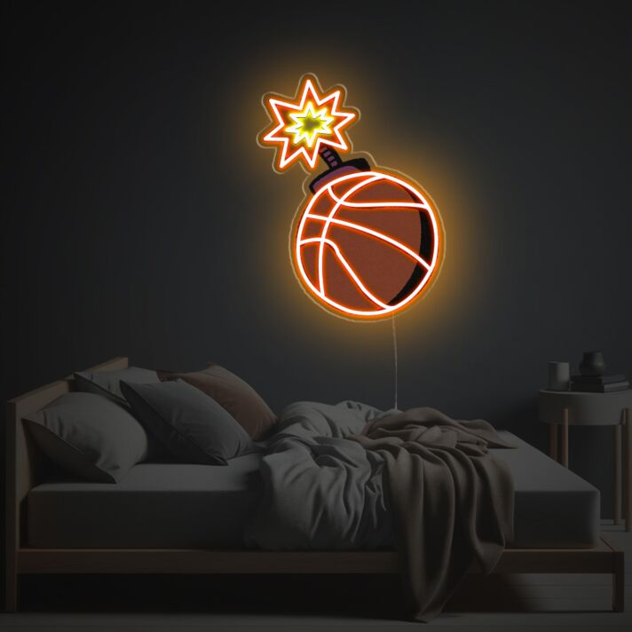 Basketball Neon LED Wandbeleuchtung dynamisches Sportmotiv mit Explosionseffekt moderne Lichtdekoration