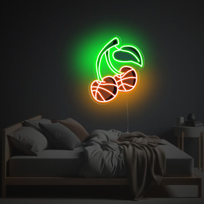 Kirschmotiv Neon LED Wandbeleuchtung leuchtende Früchte Design dekorative Lichtkunst für moderne Wohnräume
