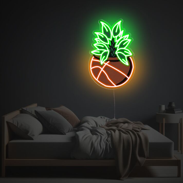 Ananas Neon LED Wandbeleuchtung mit grünen Blättern dekoratives Fruchtmotiv für moderne Wohnräume