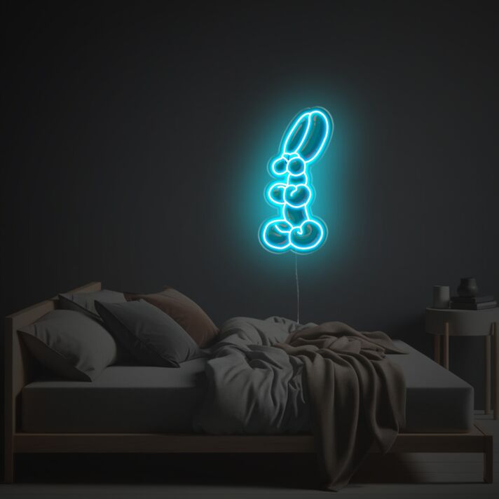 Moderne blaue Neon LED Wandlampe im Ballonhasen Design minimalistisches Leuchtobjekt für Wohnzimmer Schlafzimmer oder stilvolle Innenräume