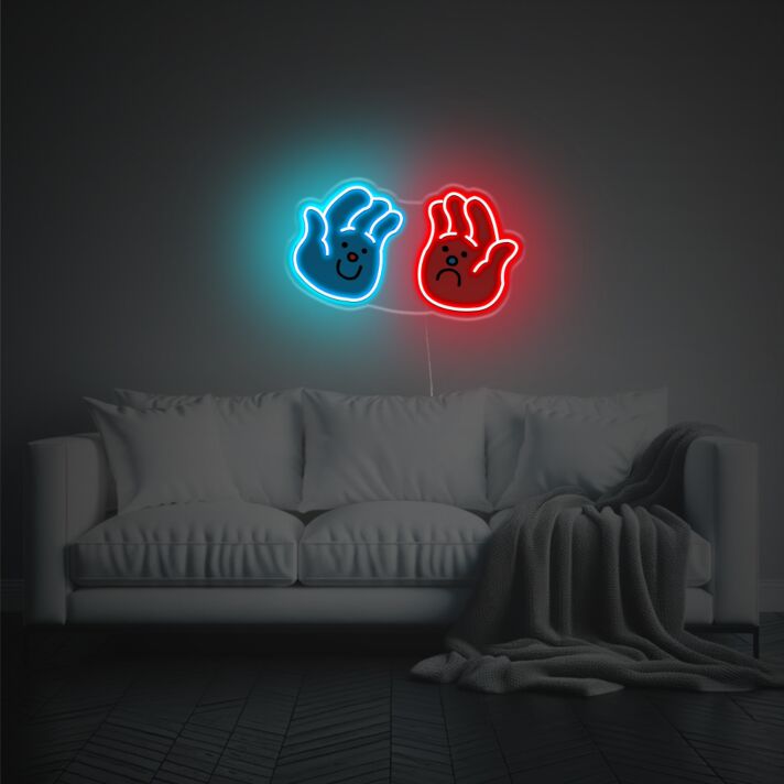 Moderne zweifarbige Neon LED Wandlampe mit abstraktem Handmotiv minimalistisches Leuchtobjekt für Wohnzimmer Schlafzimmer oder kreative Innenräume