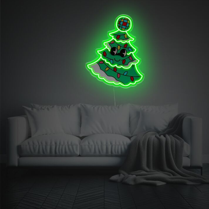 Niedlicher Cartoon Weihnachtsbaum LED Neonschild mit bunten Lichtern als dekoratives Wandlicht für Wohnzimmer Schlafzimmer und festliche Räume