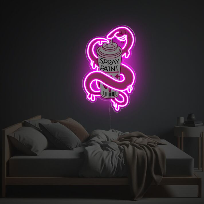 Abstraktes Spraydose LED Neonschild mit Schlangenmotiv als dekoratives Wandlicht für kreative Räume Ateliers und moderne Wohnbereiche