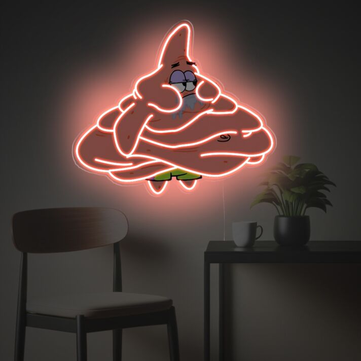 Humorvolles Cartoon Seestern LED-Neonschild mit UV-Druck mit verschlungenem Körper Design als verspielte Neon Wanddekoration für moderne Wohnräume