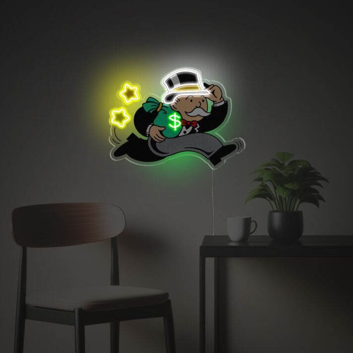 Gentleman mit Geldtasche beim Laufen LED-Neonschild aus Acryl