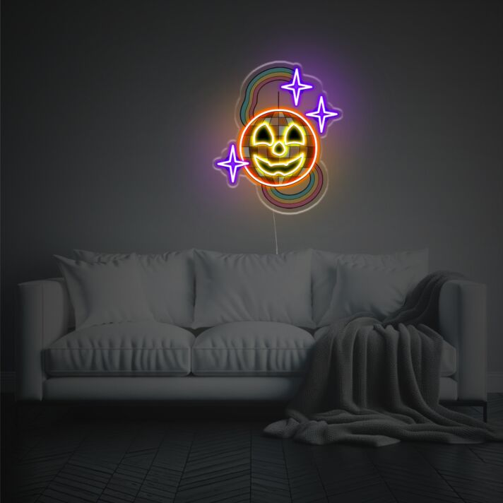 Halloween-Kürbis mit Regenbogen LED-Neonschild