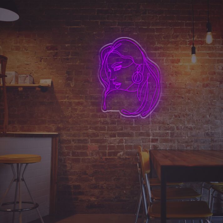 Modernes LED Neonschild mit abstraktem Frauenporträt als stilvolle Wanddekoration für Bar Café oder Wohnraum