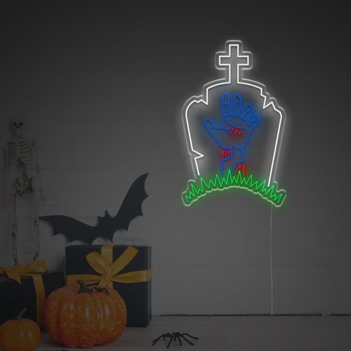 Grusel Hand aus Grab LED Neonschild als Halloween Wanddekoration für Wohnzimmer Bar und Eventräume