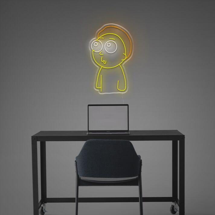 Abstraktes Cartoon Charakter LED Neonschild mit Neugieriger Mimik im Modernen Minimal Design als Wanddekoration für Gaming Zimmer Home Office oder Kreative Räume