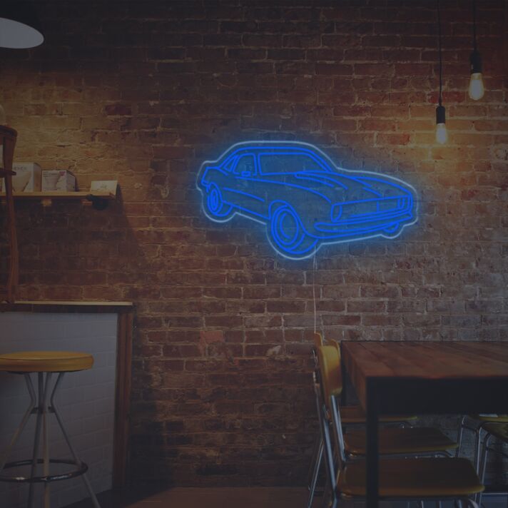 Blaues Retro Auto LED Neonschild im Klassischen Muscle Car Design als Stylische Wanddekoration für Garage Wohnzimmer Gaming Zimmer Büro oder Männerzimmer