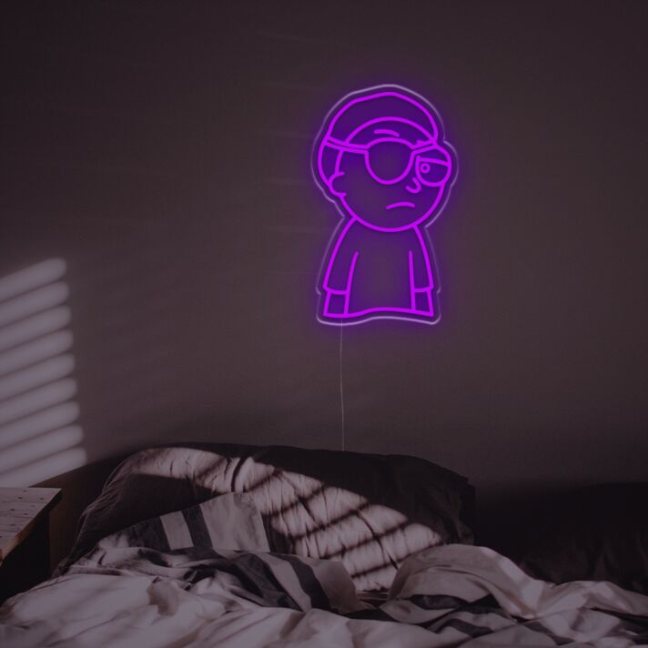 Lila Cartoon Figur LED Neonschild mit Augenklappe als Moderne Wanddekoration für Schlafzimmer Gaming Zimmer Jugendzimmer oder Stylische Wohnräume