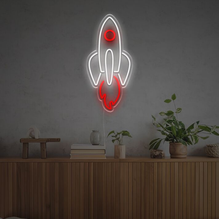 Rakete LED-Neonschild modernes Neon Wandlicht im Raumfahrt Design für Wohnzimmer Schlafzimmer oder Büro