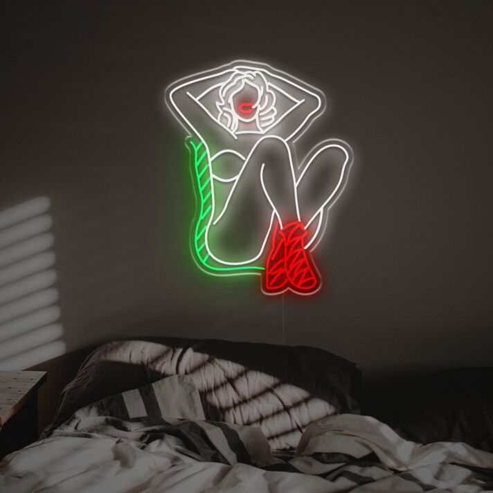 Abstrakte Frau LED-Neonschild moderne Neon Wanddekoration mit High Heels Motiv für Schlafzimmer oder Wohnzimmer