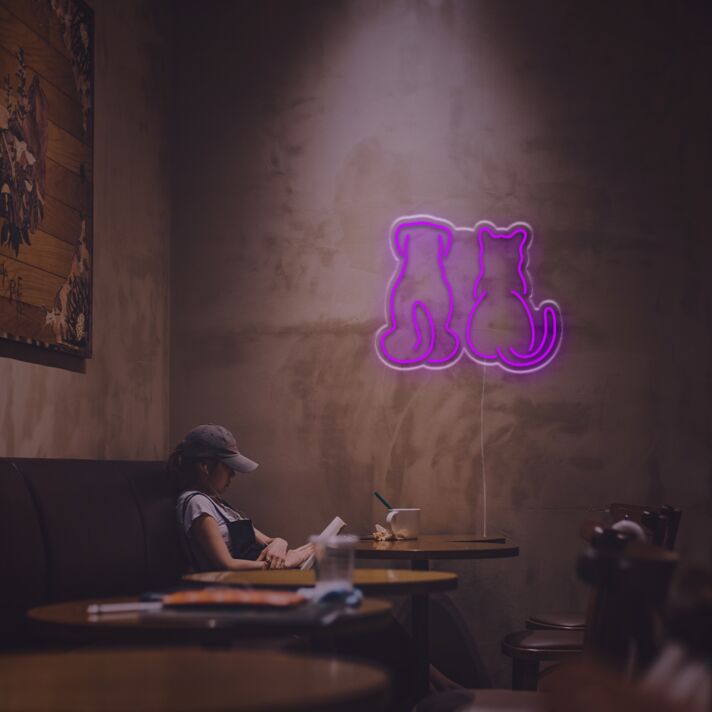 Katze und Hund LED Neonschild minimalistisches Neon Wandlicht für Wohnzimmer Schlafzimmer oder Café