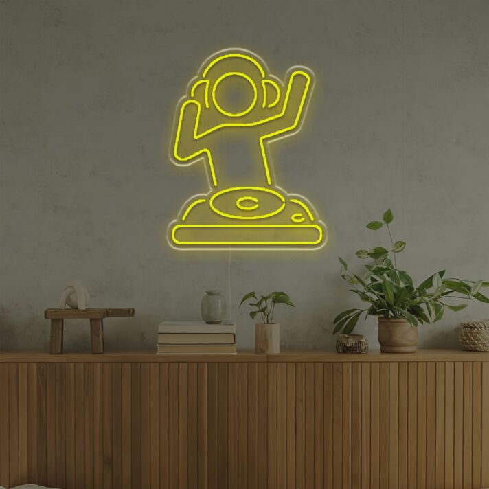 DJ mit Mischpult LED-Neonschild für Bar Club