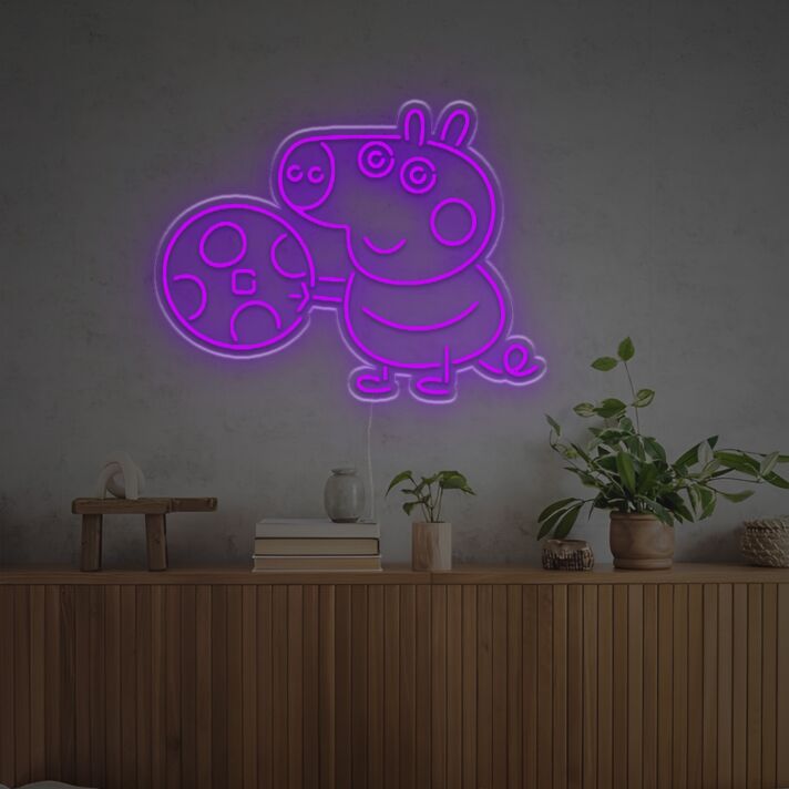 Cartoon-Schwein mit Ball LED-Neonschild für Kinderzimmer