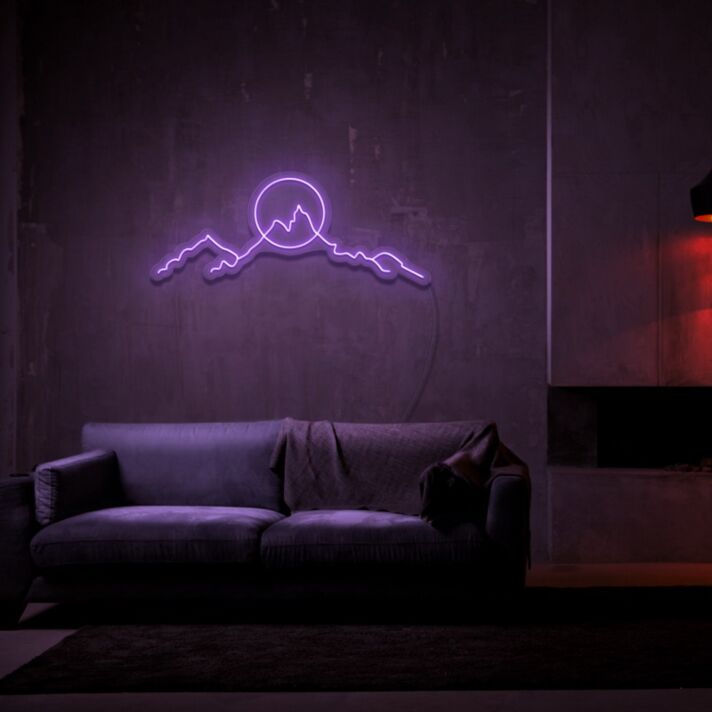 Berglandschaft mit Sonne LED-Neonschild für Wohnzimmer Lounge