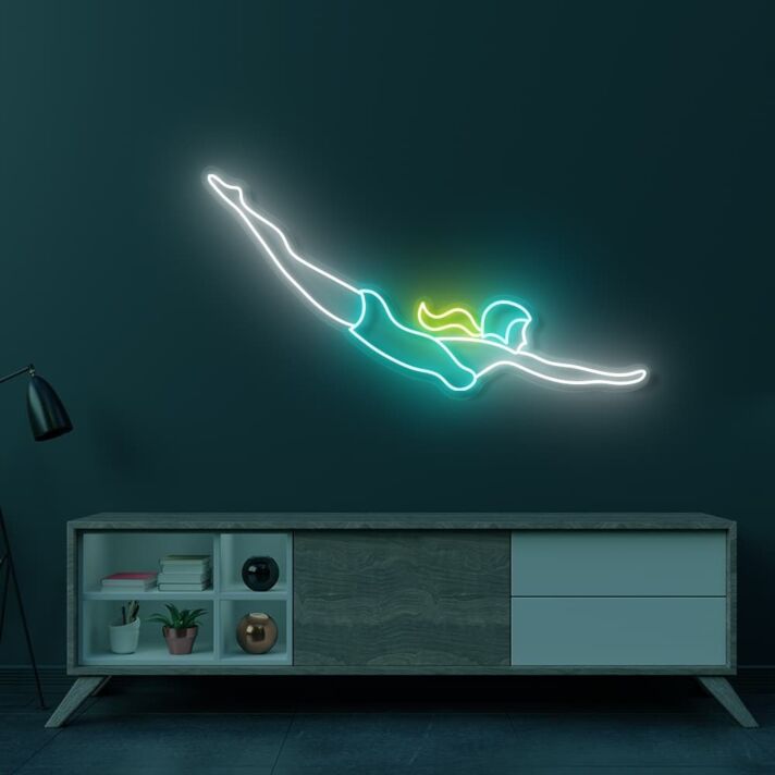 springende Schwimmerin LED-Neonschild Wohnzimmer Sportstudio