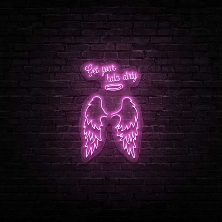 Engelsflügel LED Neonschild im modernen Line Art Design für Bar Lounge und stilvolle Wanddekoration
