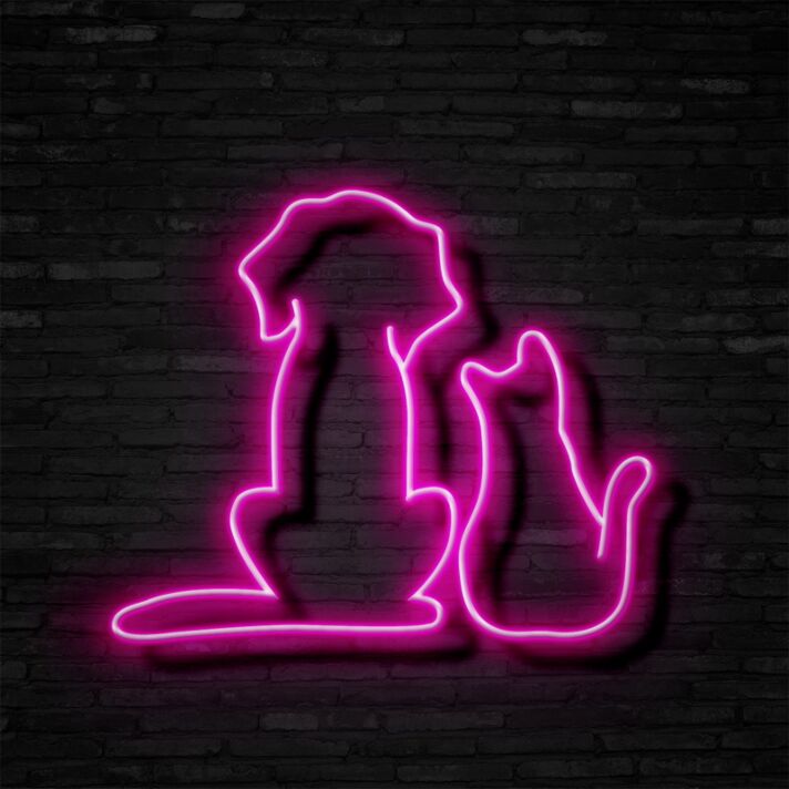 Hund und Katze Silhouette LED-Neonschild für Wohnzimmer oder Tiergeschäft