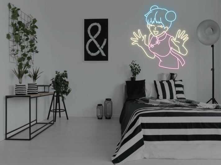 Anime Mädchen mit Doppeldutt LED-Neonschild für Schlafzimmer Gamingzimmer