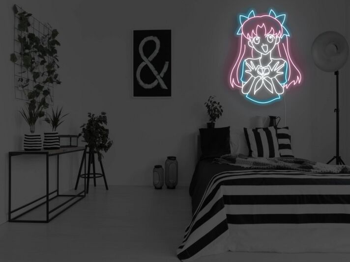 Anime Mädchen mit Herzsymbol LED-Neonschild für Schlafzimmer Gamingzimmer
