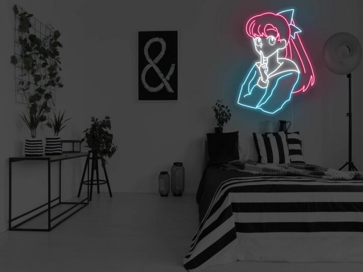Anime Mädchen mit Finger auf den Lippen LED-Neonschild Schlafzimmer Wohnzimmer