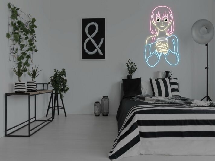 Anime Mädchen mit Smartphone LED-Neonschild für Schlafzimmer Wohnzimmer