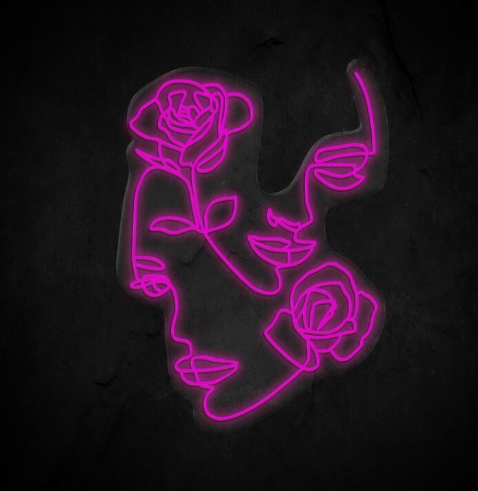Gesicht mit Rosen LED-Neonschild Wohnzimmer Studio