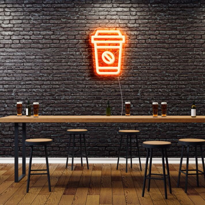 Kaffeebecher mit Bohnen-Symbol LED-Neonschild für Café Bar