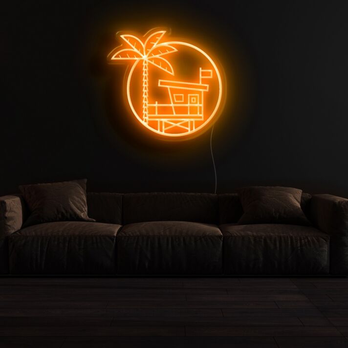 Palme und Strandhaus LED-Neonschild für Wohnzimmer oder Bar