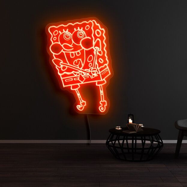 Schwammfigur mit Gesicht LED-Neonschild für Kinderzimmer oder Wohnzimmer