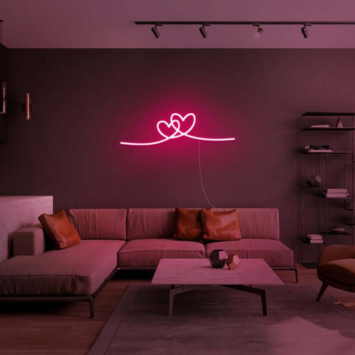 zwei ineinander verschlungene Herzen LED-Neonschild Wohnzimmer Schlafzimmer