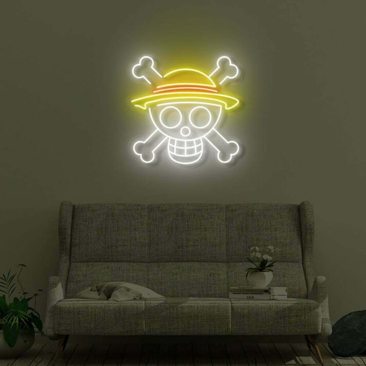 Totenkopf mit Strohhut LED-Neonschild Wohnzimmer Gamingzimmer