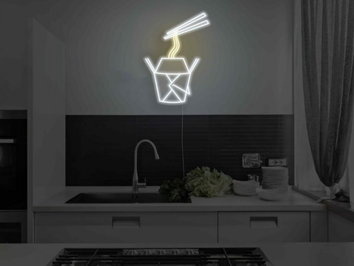 Asia-Nudelbox mit Essstäbchen LED-Neonschild Küche Restaurant