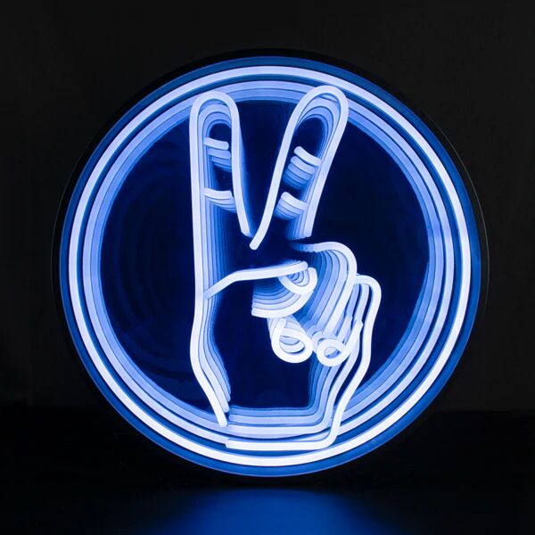 Modernes LED Neonschild mit Peace Hand Motiv im Kreis für stilvolle Wanddekoration